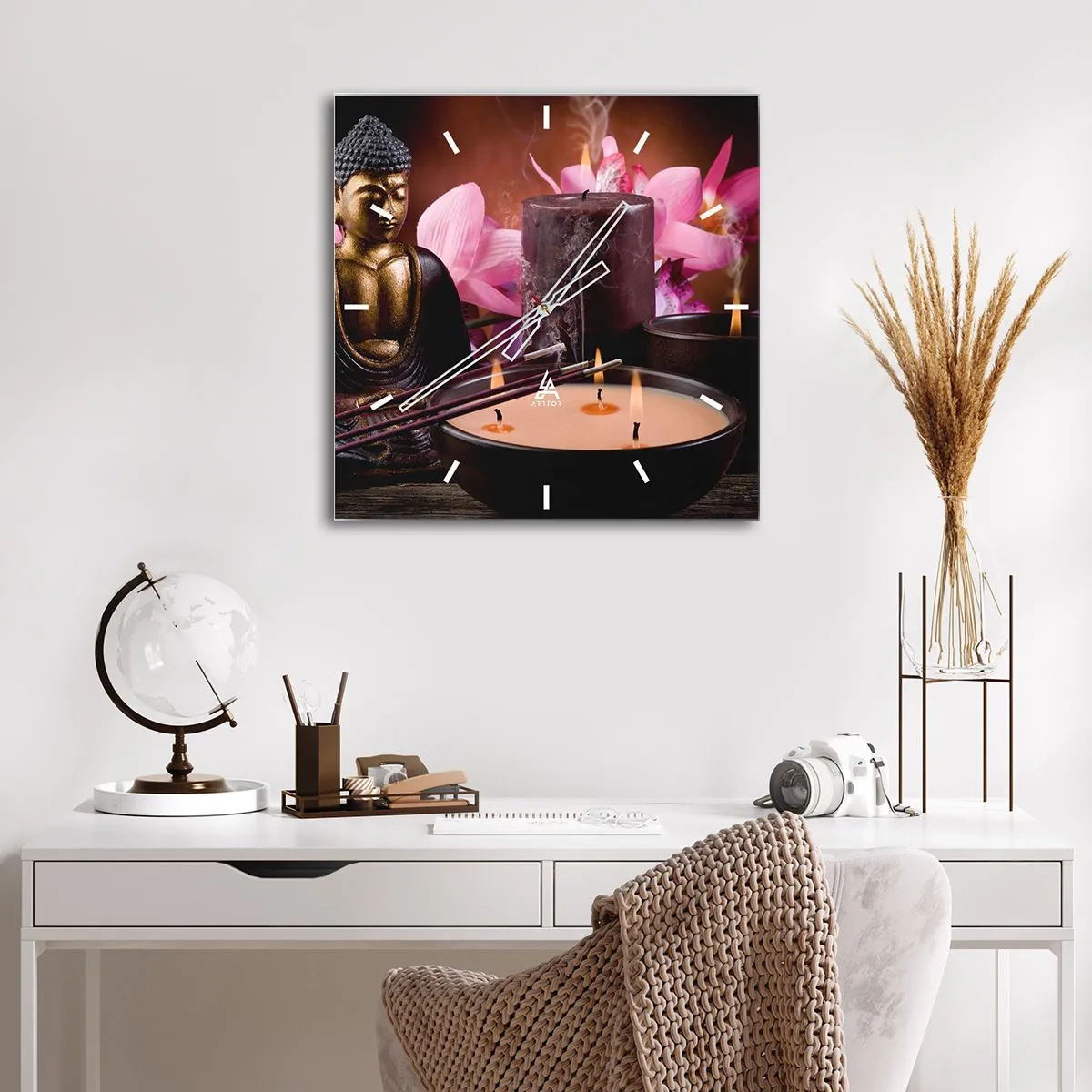 Wall clock - Clock on glass - Clear the Mind, Calm the Body - 40x40 cm