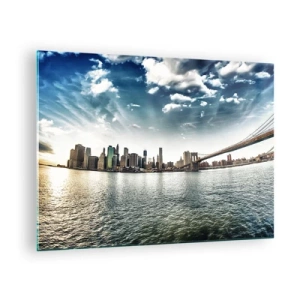 Glass picture - New York City panorama with Brooklyn Bridge - 70x50cm - Glass Island - Modern wall decoration for the living room and bedroom ARTTOR