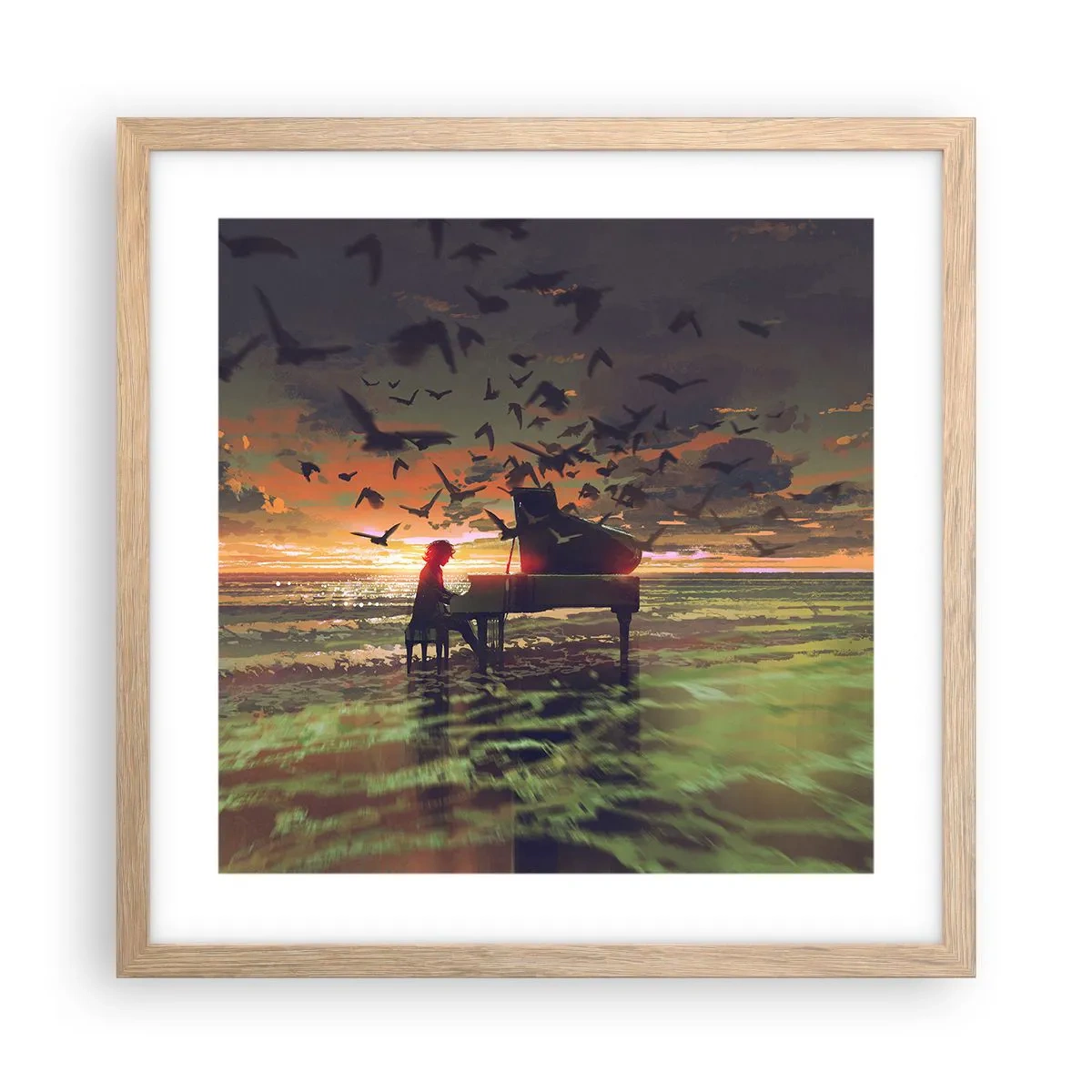 Poster in light oak frame - Concert for Piano and Waves - 40x40 cm