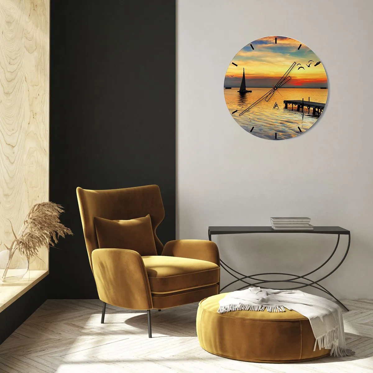 Wall clock - Clock on glass - Evening Returns - 30x30 cm