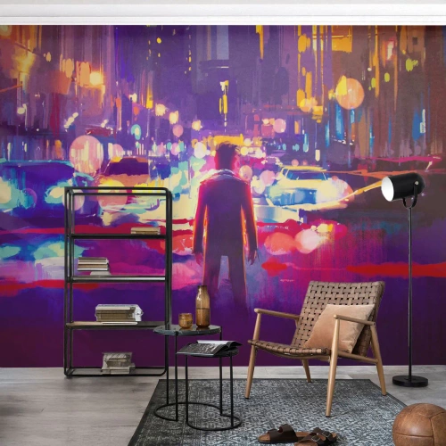 Photo Wallpaper Premium Canvas - Immersed in Light - City, Man, New York - 400x280 cm