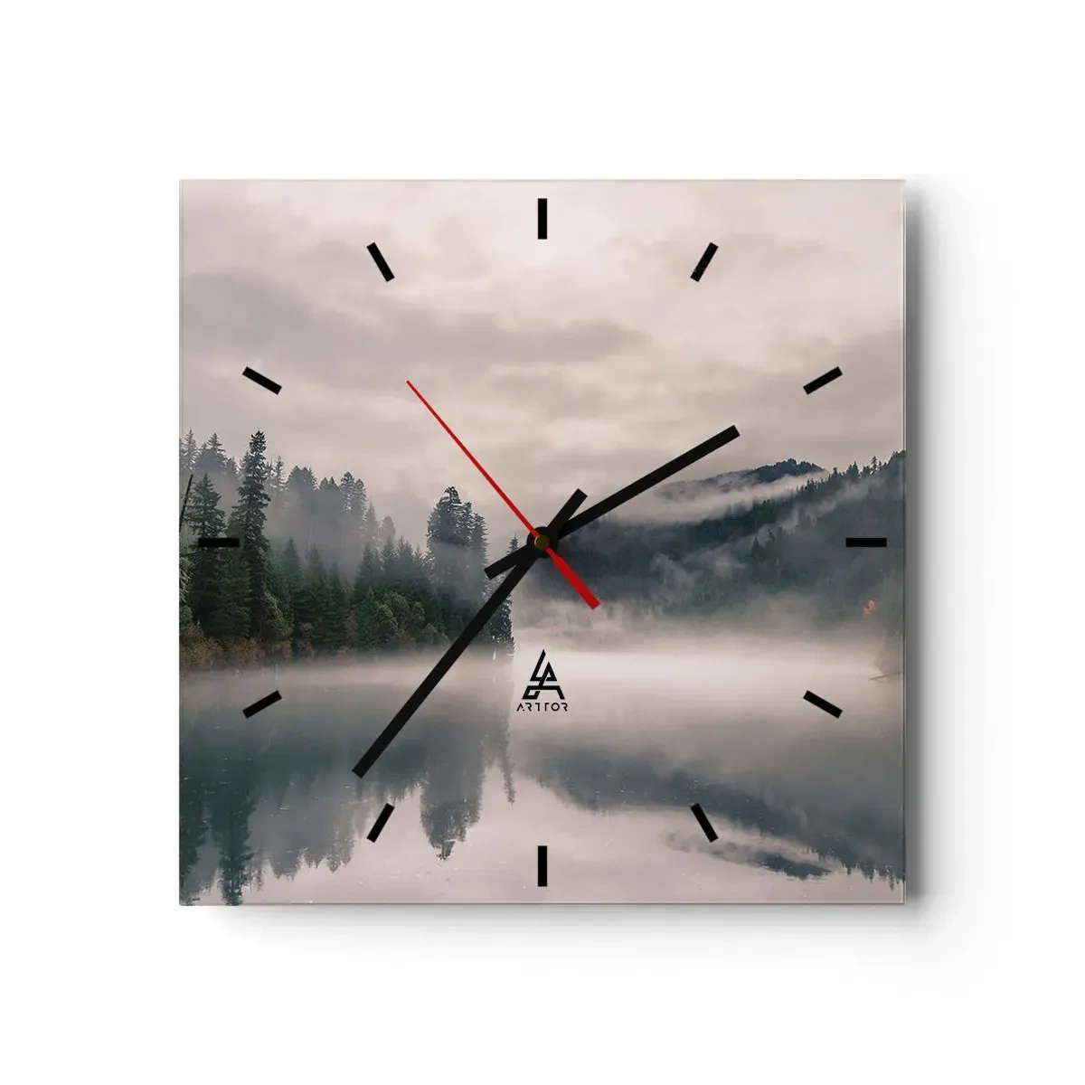 Wall clock - Clock on glass - Musing in the Fog - 40x40 cm