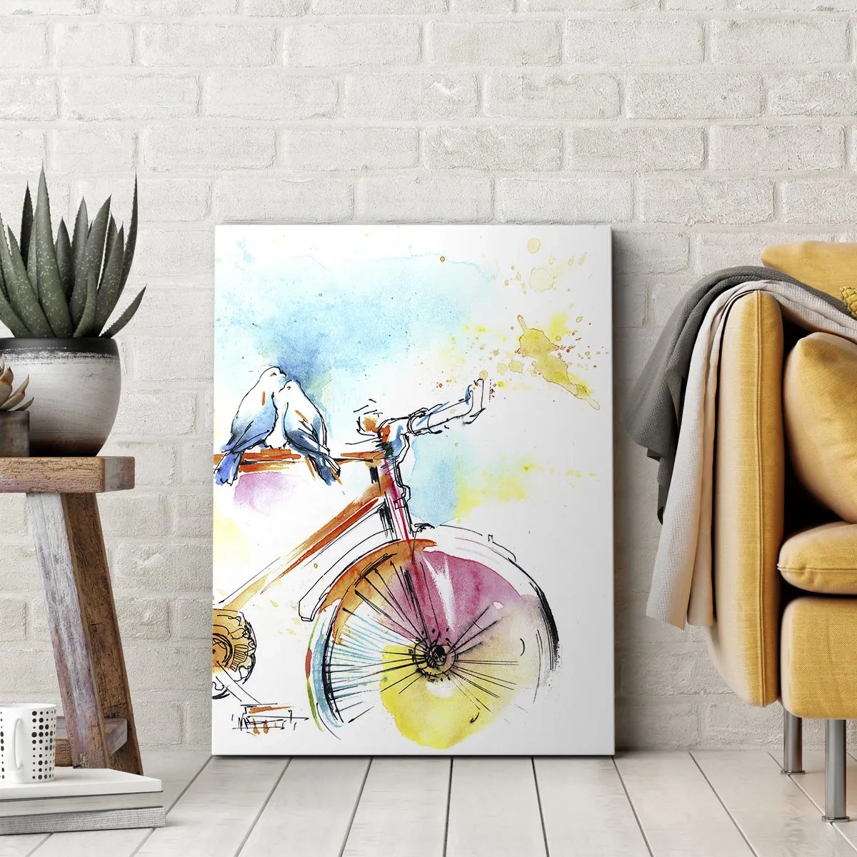 Canvas picture - Together on a Bike - 65x120 cm