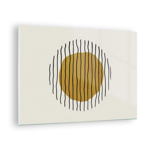 Glass picture - A minimalist composition with a yellow circle and black lines. - 70x50cm - Abstract Shivering from Heat - Modern wall decoration for the living room and bedroom ARTTOR
