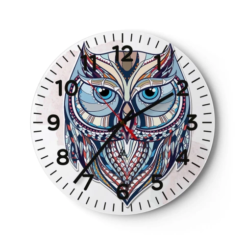 Wall clock - Clock on glass - Ornamental Owl - 40x40 cm