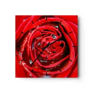 Wall clock - Clock on glass - In Dew Drops - 40x40 cm