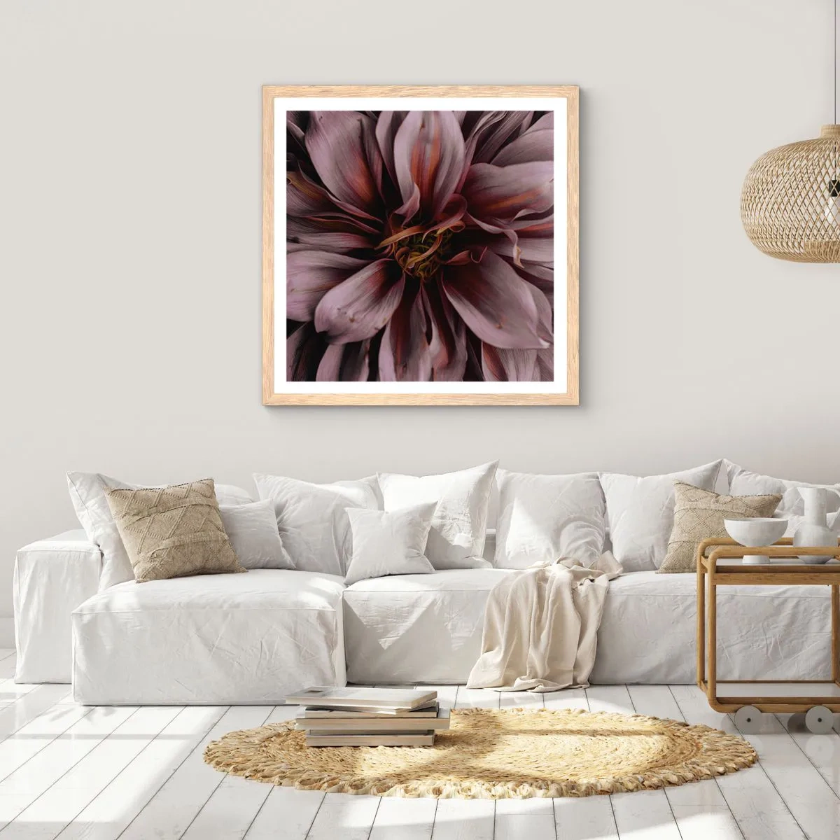 Poster in light oak frame - Flowery Heart - 60x60 cm