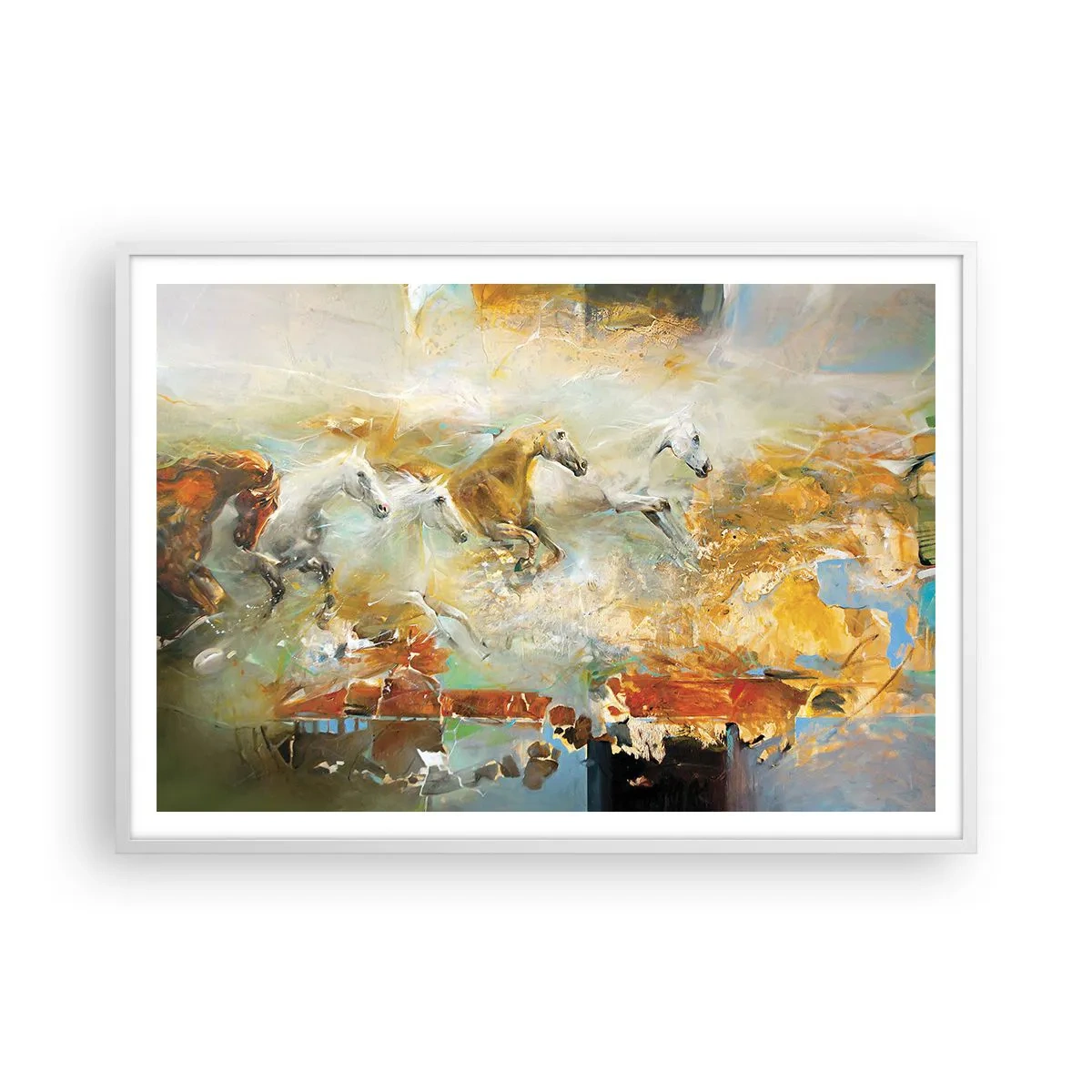 Poster in white frmae - Gallopping through the World - 100x70 cm