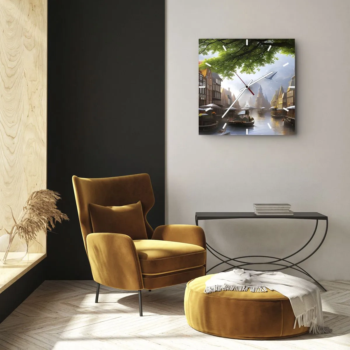 Wall clock - Clock on glass - Dutch Urban Landscape - 40x40 cm