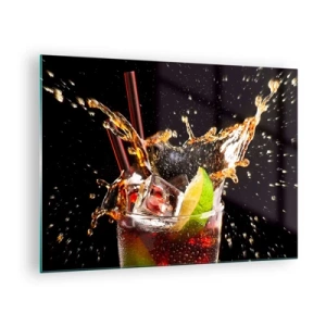 Glass picture - A glass of drink with lime and splash on a black background - 70x50cm - Joy and Energy of Colours - Modern wall decoration for the living room and bedroom ARTTOR