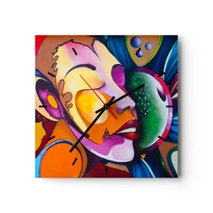Wall clock - Clock on glass - Touching with a Colour - 40x40 cm