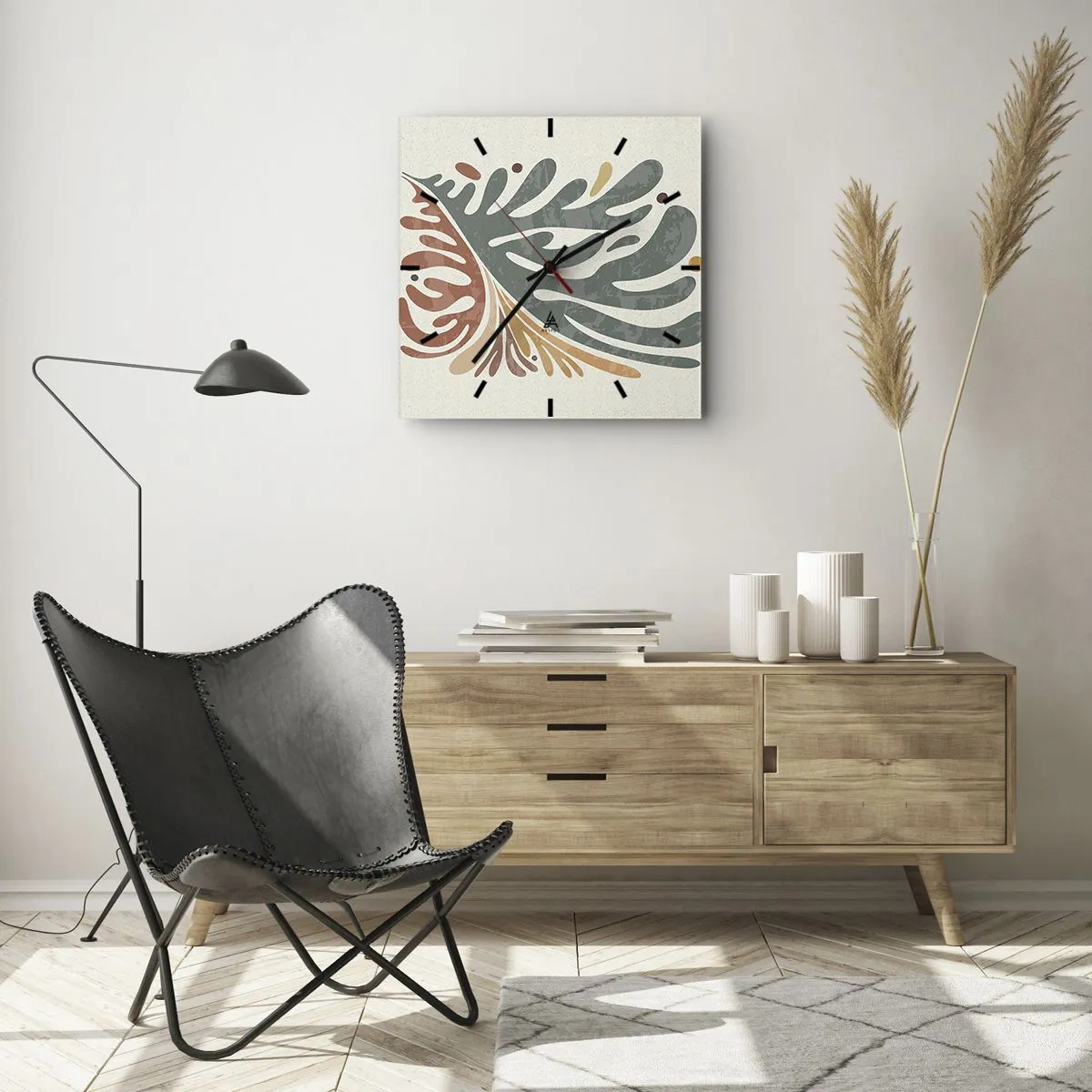 Wall clock - Clock on glass - Multicolour Leaf - 30x30 cm