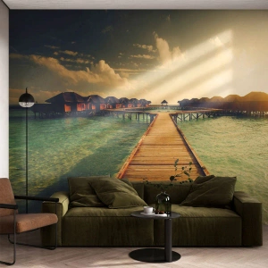 Custom Self-Adhesive Wallpaper Deluxe Sticker - Warm Welcome - Maldives, Landscape, Houses on the Water