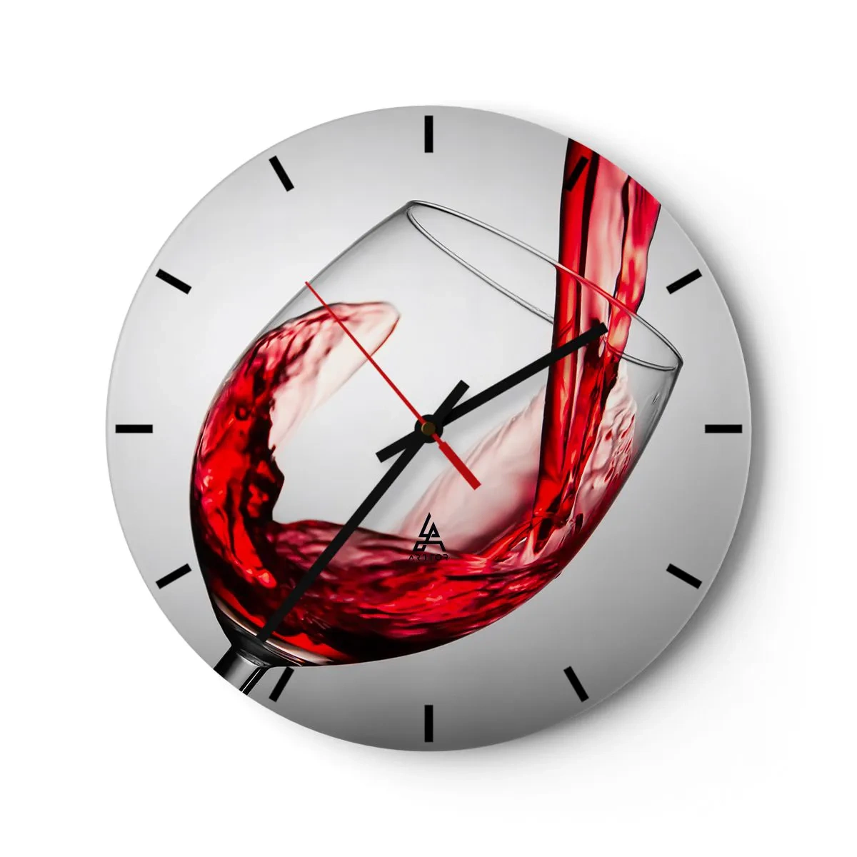 Wall clock - Clock on glass - A glass of red wine being poured - 30x30cm - Colour - Movement - Sound - Modern wall decoration for the living room, kitchen, and bedroom ARTTOR