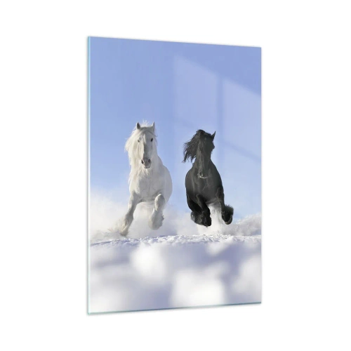 Glass picture - Black and White Gallop - 50x70 cm