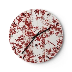 Wall clock - Clock on glass - Red floral pattern on a white background in vintage style - 30x30cm - Like Old-fashioned Percale - Modern wall decoration for the living room, kitchen, and bedroom ARTTOR