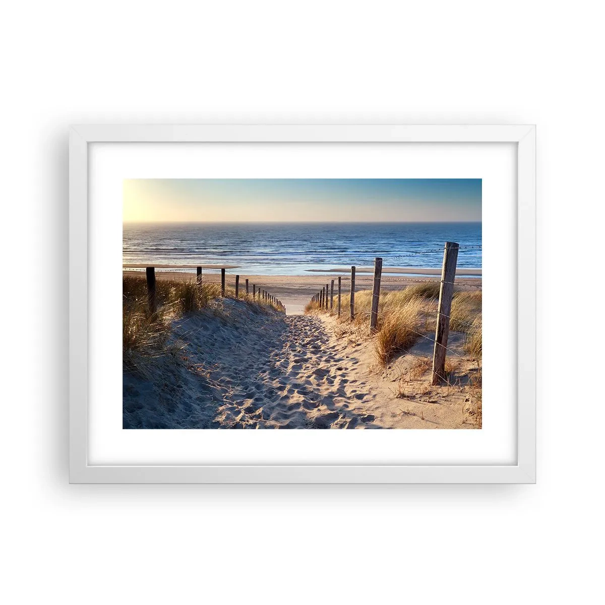 Poster in white frmae - Sound of the Sea, Singing of the Birds, Wild Beach among Grass - 40x30 cm