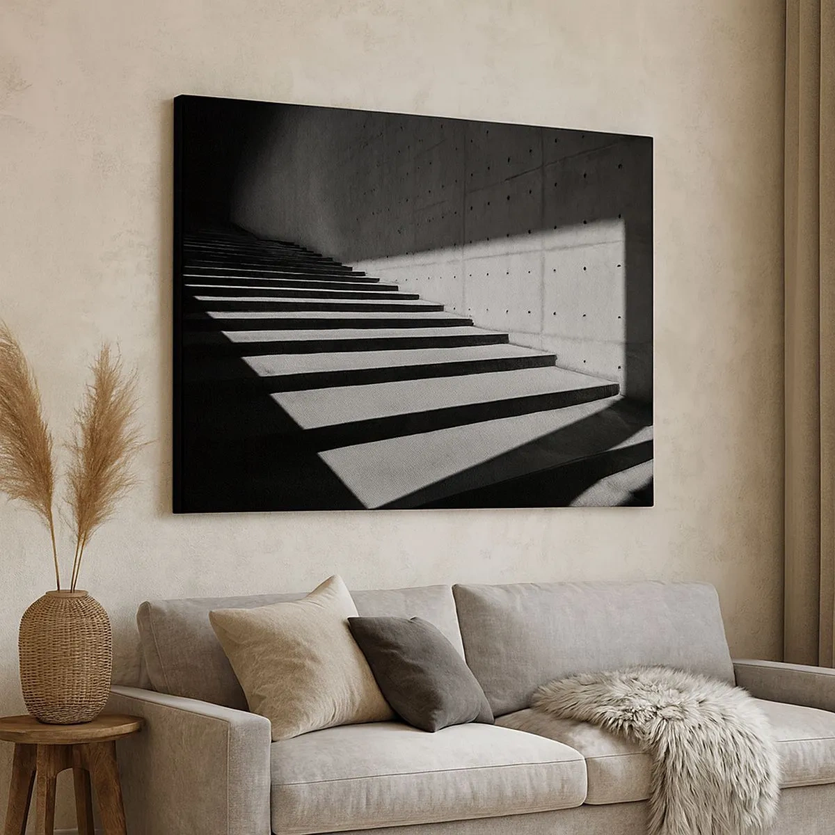Canvas picture - Stairs in a minimalist style in black and white - 70x50cm - Raw Beauty of Modernism - Modern wall decoration for the living room and bedroom ARTTOR