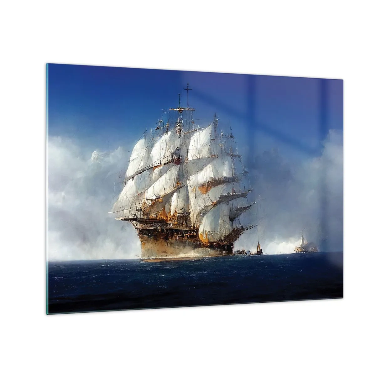 Glass picture - A sailing ship on the high seas amidst sea fog - 70x50cm - The Great Glory! - Modern wall decoration for the living room and bedroom ARTTOR