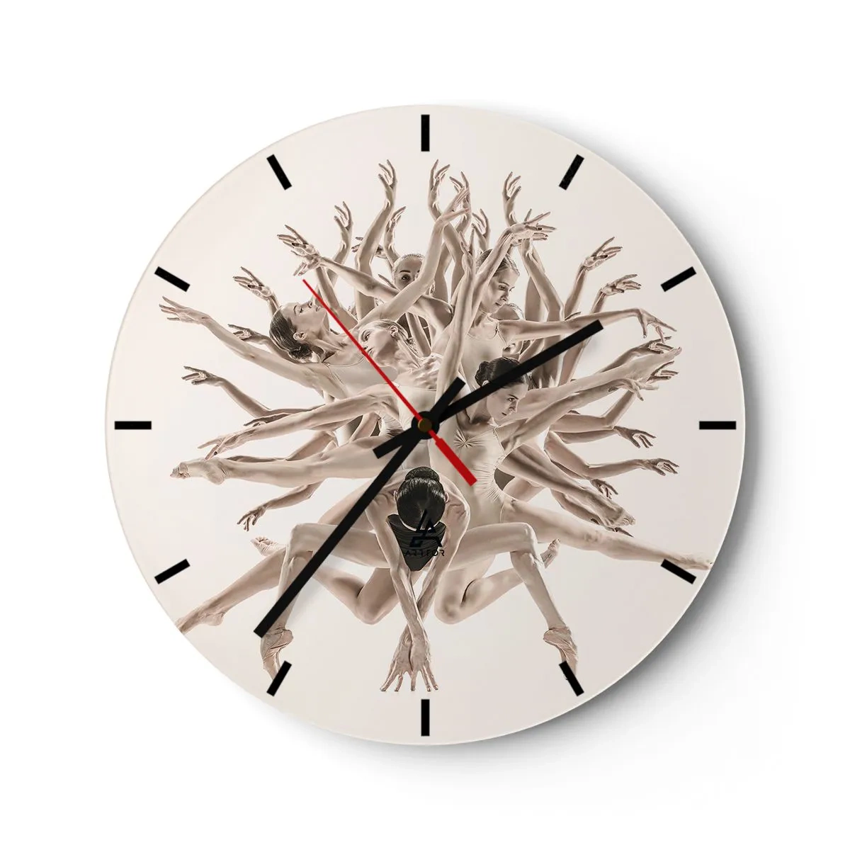 Wall clock - Clock on glass - A composition of dancing silhouettes in a dynamic arrangement - 30x30cm - Dance in Bloom - Modern wall decoration for the living room, kitchen, and bedroom ARTTOR