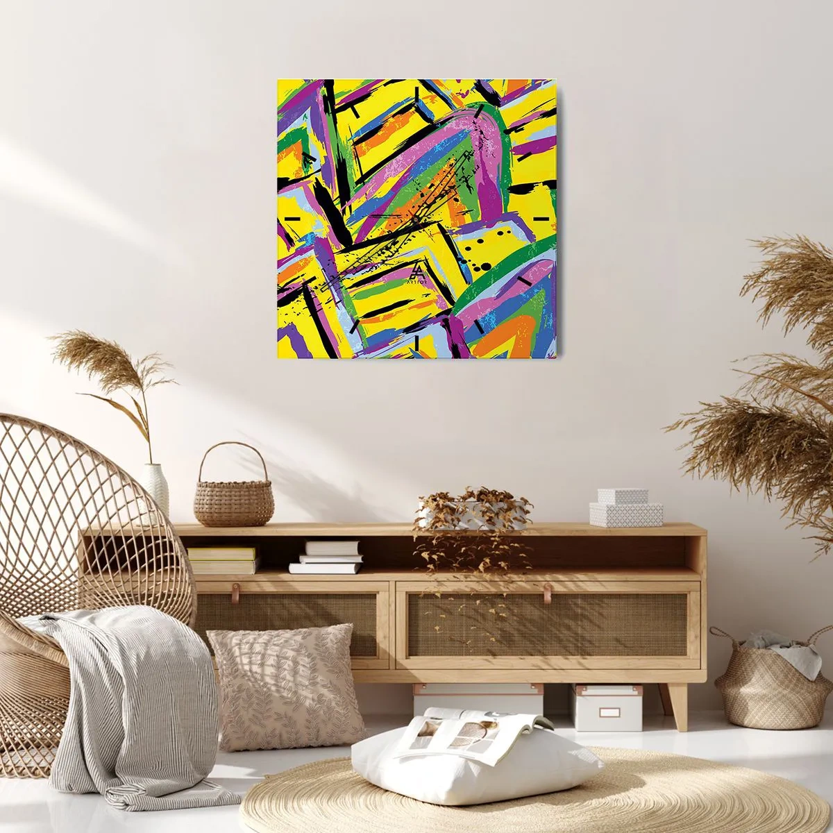 Wall clock - Clock on glass - Screaming from Joy - 30x30 cm