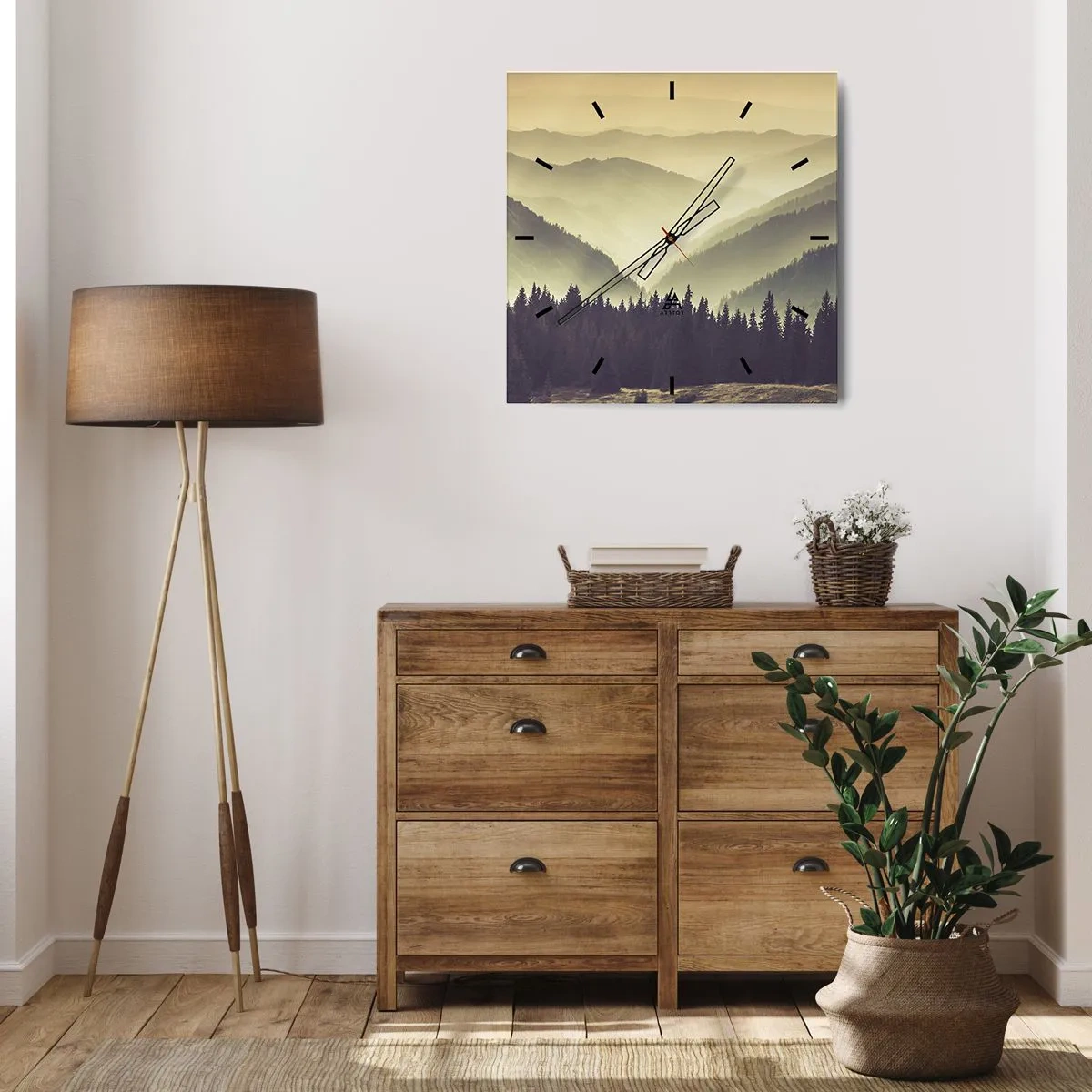 Wall clock - Clock on glass - In a Faraway Land, Past the Mountains - 30x30 cm