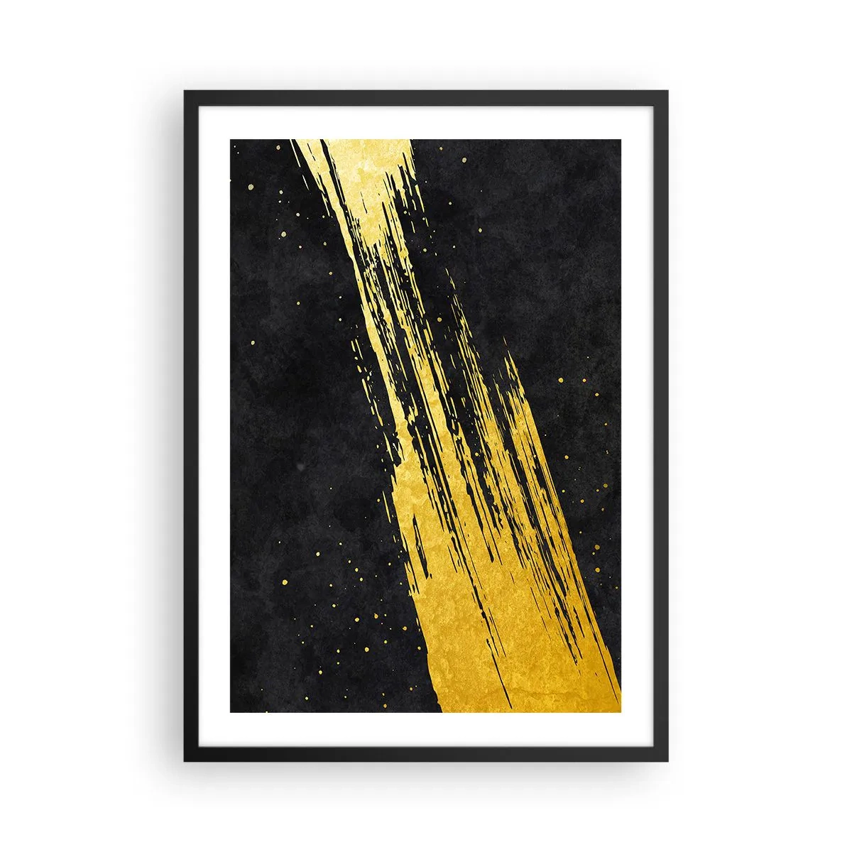 Poster in black frame - Golden brushstrokes on a black background - 50x70cm - Jump to the Outer Space - Modern wall decoration for the living room and bedroom ARTTOR