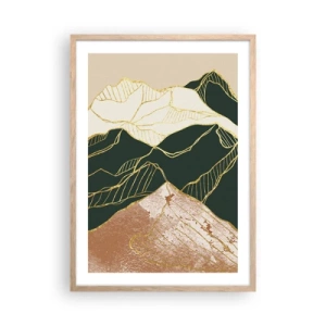 Poster in light oak frame - Golden Peaks - 50x70 cm