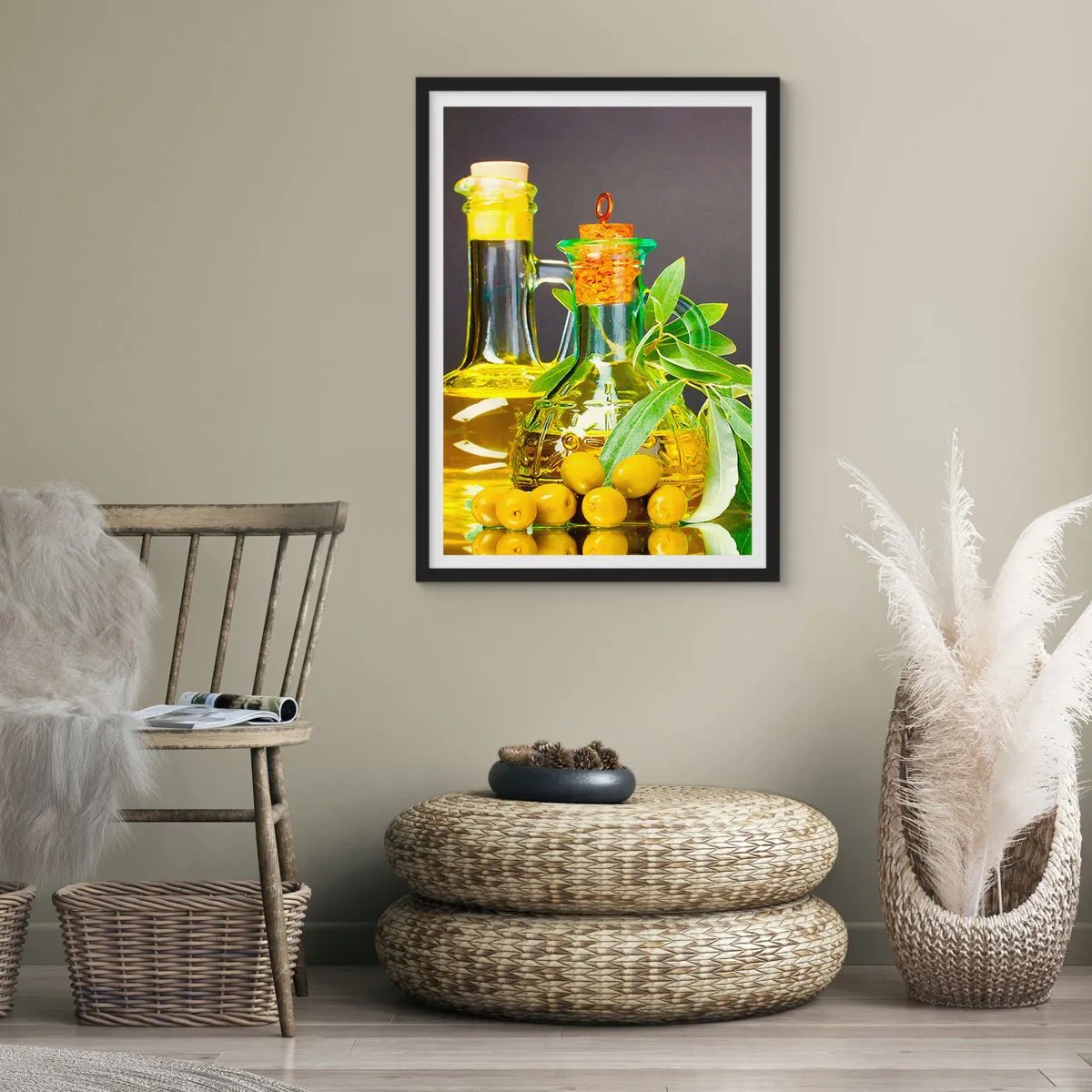 Poster in black frame - Still Life with Olives and Olive Oil - 70x100 cm