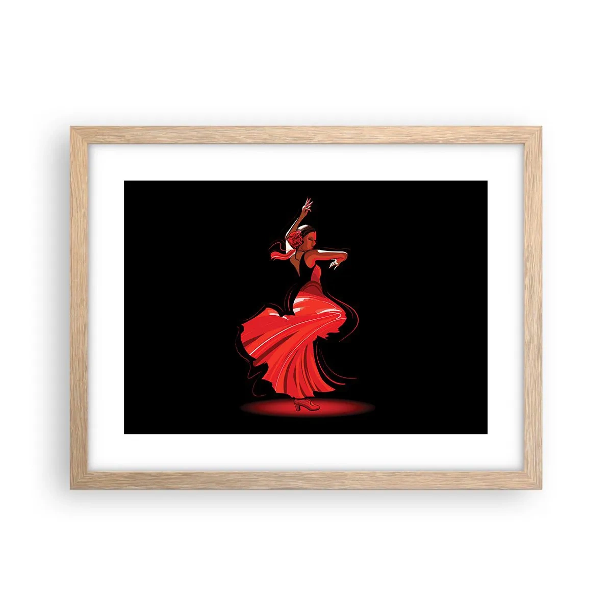 Poster in light oak frame - Fiery Spirit of Flamenco - 40x30 cm