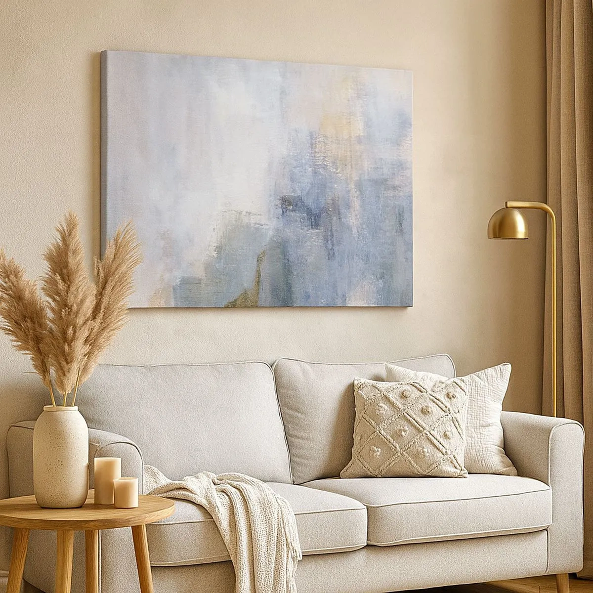 Canvas picture - Subtle abstract spots in shades of blue and beige - 70x50cm - Tones and Chords of Colours - Modern wall decoration for the living room and bedroom ARTTOR