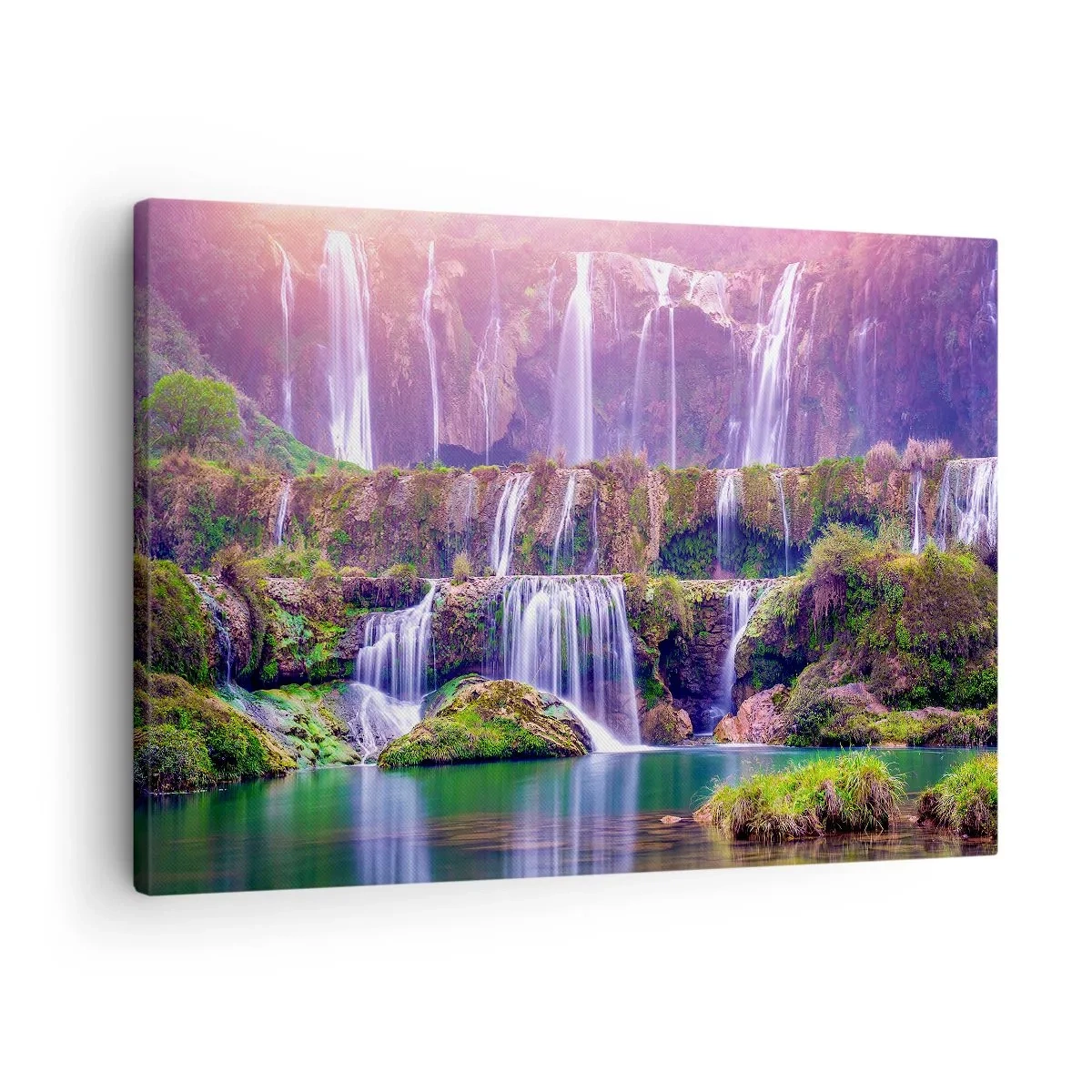 Canvas picture - Waterfalls surrounded by greenery with pastel lighting - 70x50cm - Stairway to Heaven - Modern wall decoration for the living room and bedroom ARTTOR
