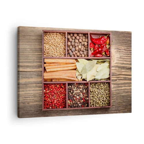 Canvas picture - Wooden box with various spices in compartments - 70x50cm - Order of Shapes, Bunch of Aromas - Modern wall decoration for the living room and bedroom ARTTOR