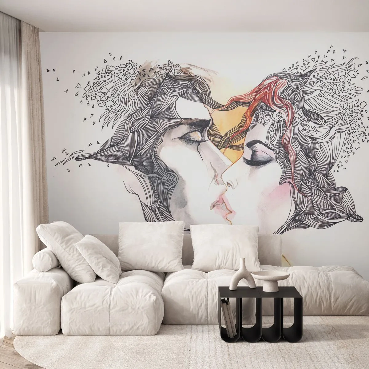 Self-Adhesive Photo Wallpaper Deluxe Sticker - World Does Not Exist - Abstraction, Couple of lovers, Kiss - 250x175 cm