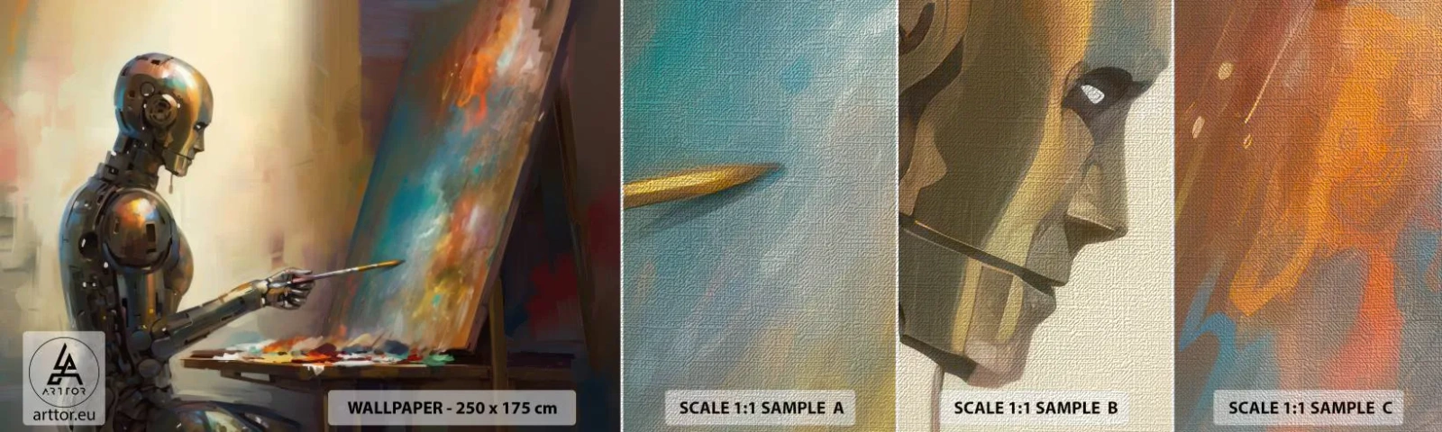 Photo Wallpaper Sample Premium Canvas - Art of the Future - Painting, Robot, Brush - 100x30 cm
