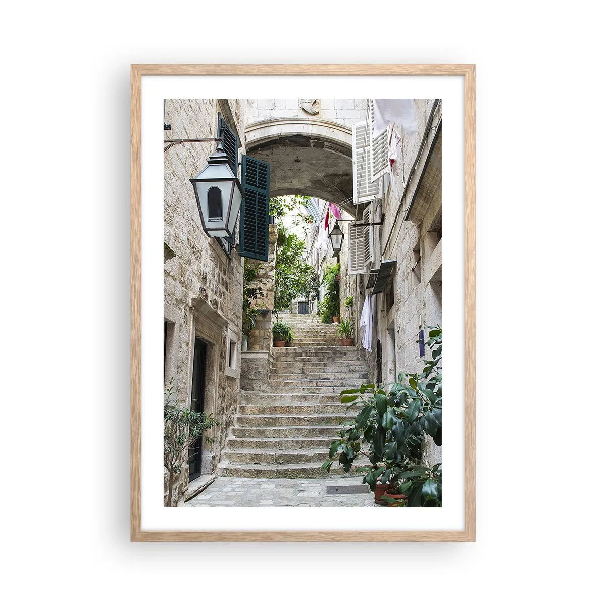 Poster in light oak frame - Charming Alley - 50x70 cm