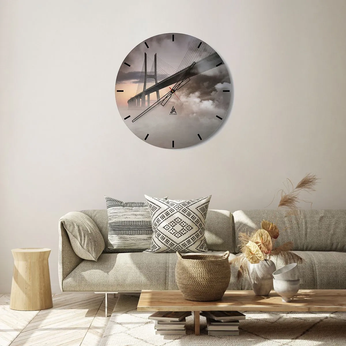 Wall clock - Clock on glass - By the River that Doesn't Exist - 30x30 cm