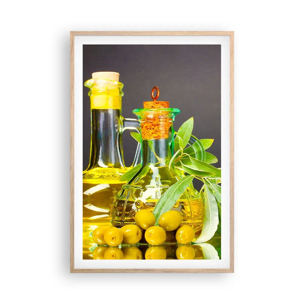 Poster in light oak frame - Still Life with Olives and Olive Oil - 61x91 cm