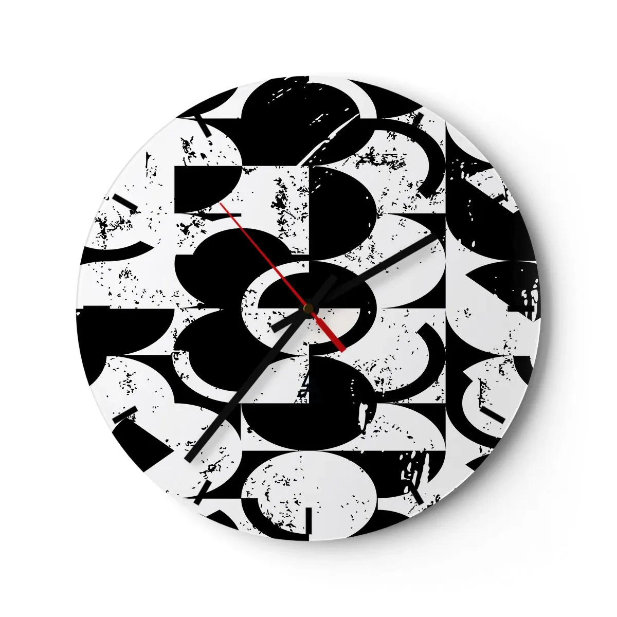 Wall clock - Clock on glass - A geometric black and white pattern with an artistic character - 30x30cm - White Is White and Black Is Black - Modern wall decoration for the living room, kitchen, and bedroom ARTTOR