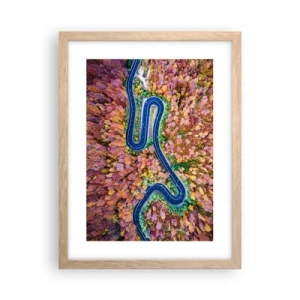 Poster in light oak frame - Winding Path through a Forest - 30x40 cm