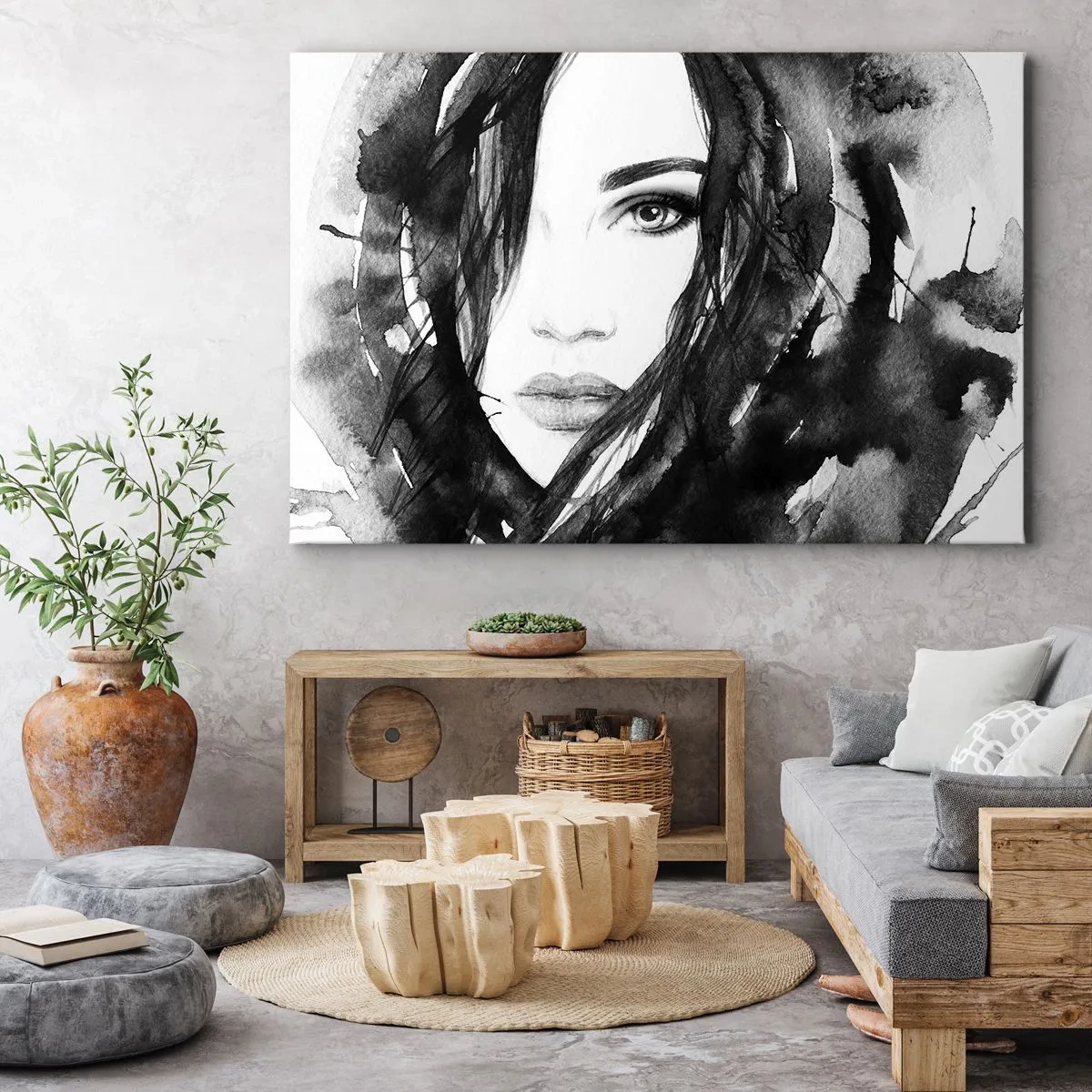 Canvas picture - Portriat of a Lady in  Black and White - 120x80 cm