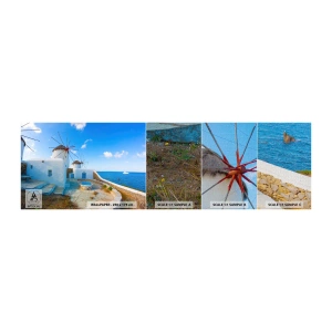 Photo Wallpaper Sample Premium Canvas - Blue Wind from the Sea - Architecture, Landscape, Greece - 100x30 cm