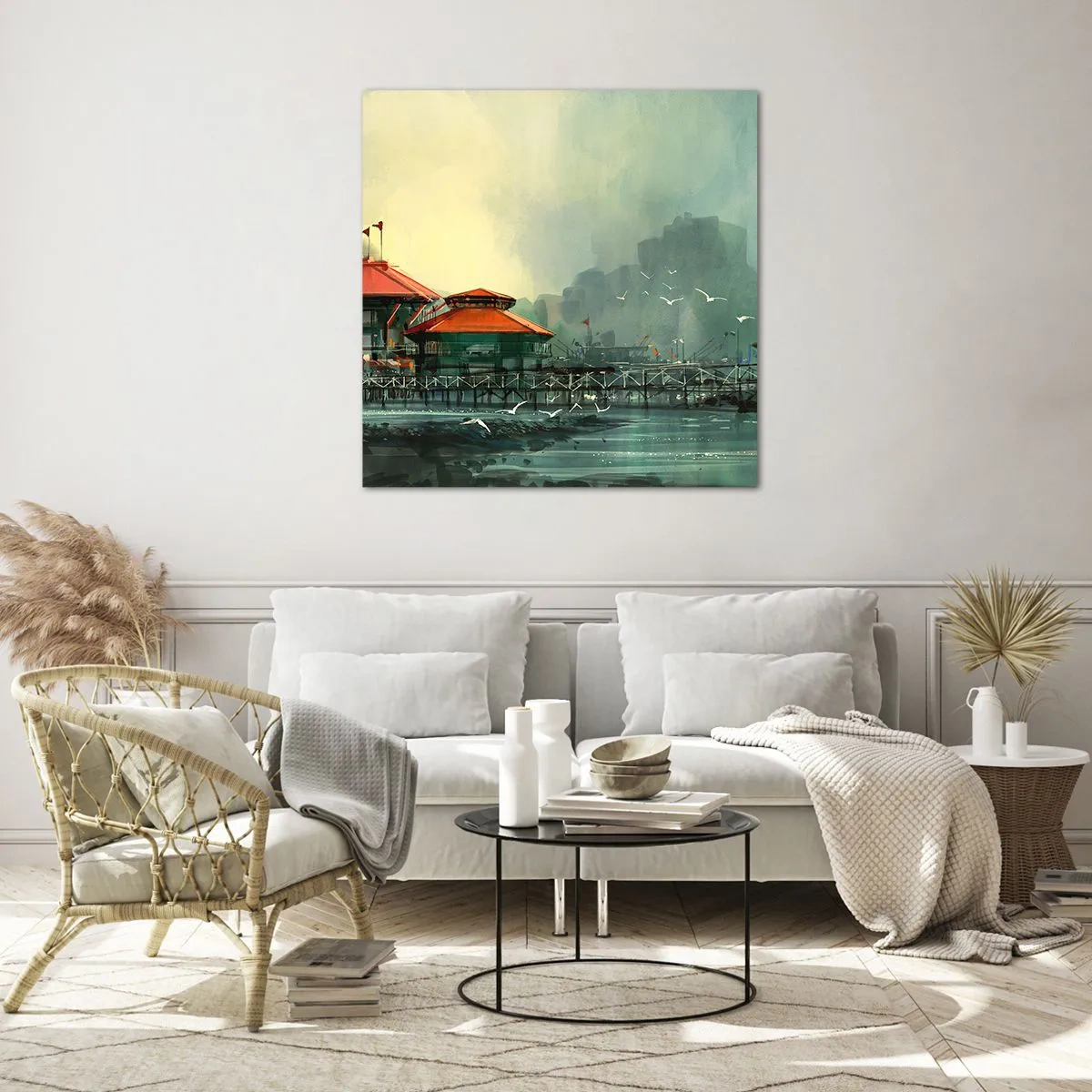 Glass picture - Gloomy Day at the Port - 50x50 cm