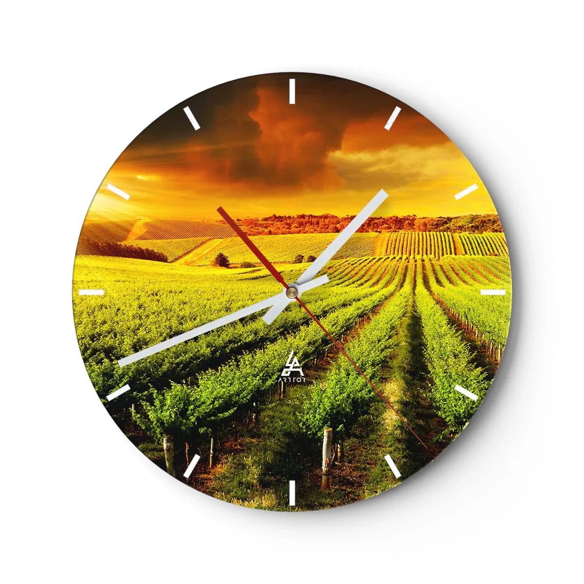 Wall clock - Clock on glass - Vineyard in the glow of the setting sun - 30x30cm - Under Australian Sun - Modern wall decoration for the living room, kitchen, and bedroom ARTTOR