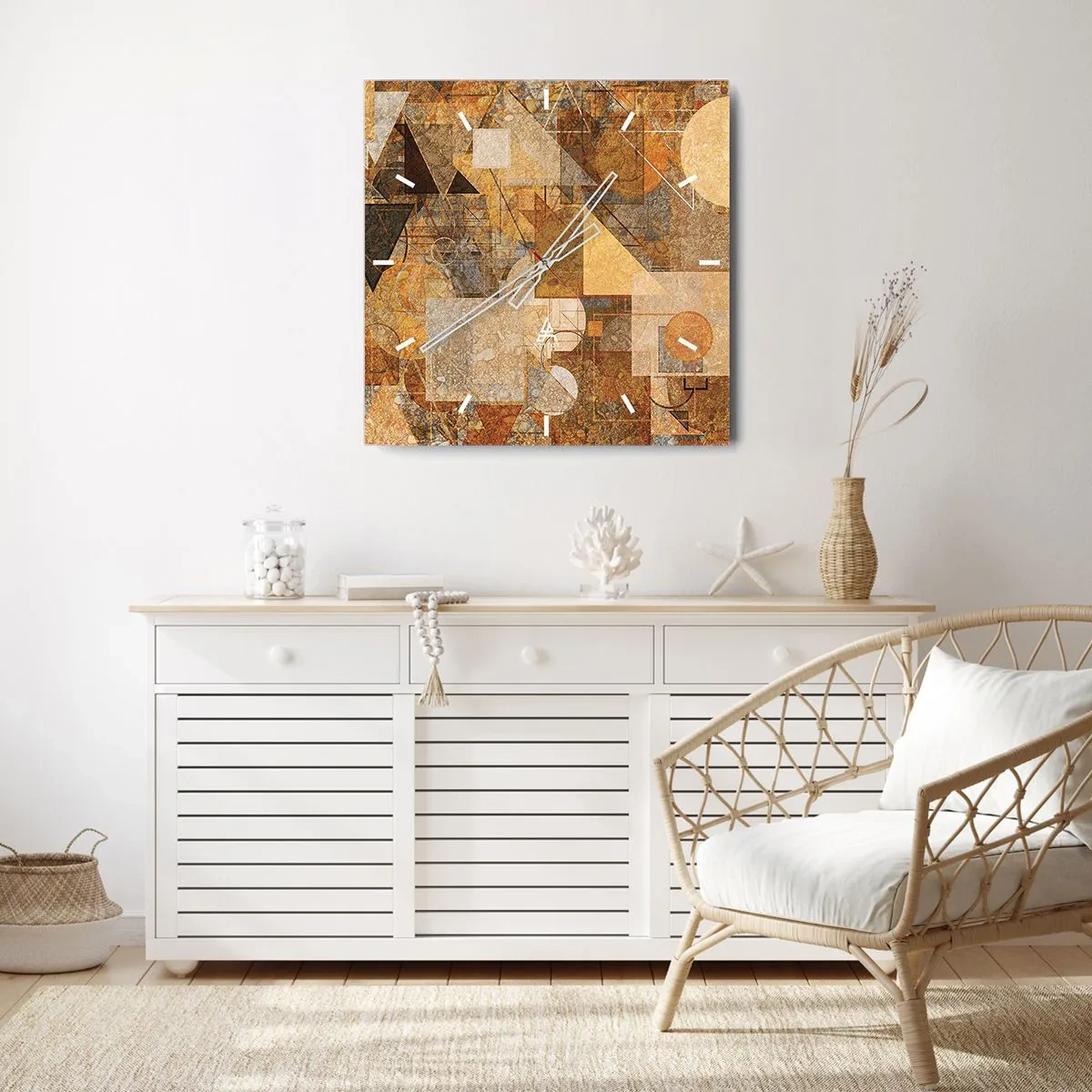 Wall clock - Clock on glass - Cubist Study in Brown - 30x30 cm