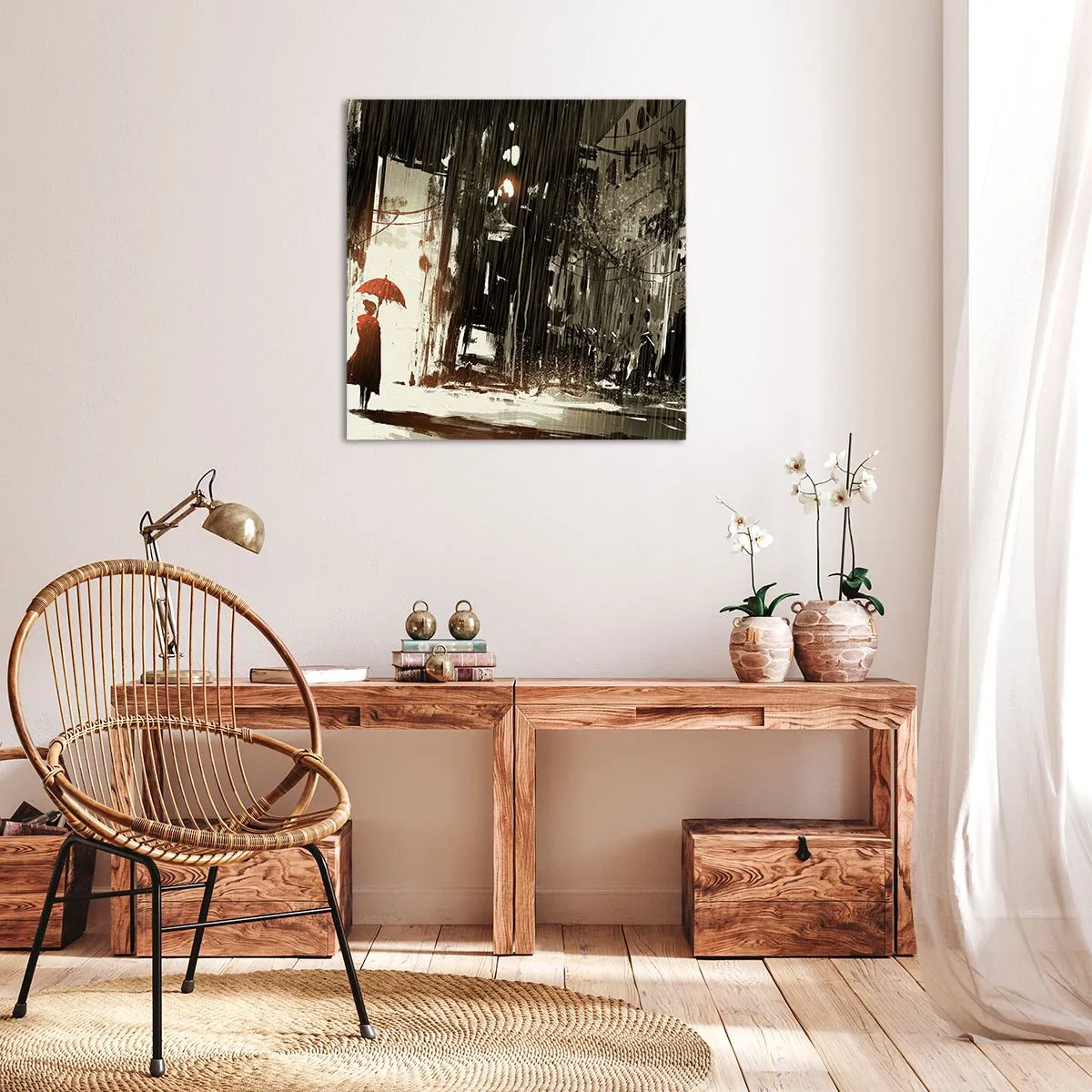 Canvas picture - Poetry of a Red Umbrella - 70x70 cm