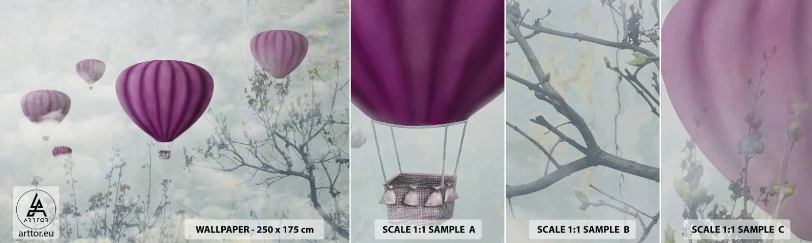 Photo Wallpaper Sample Standard Eco - Like Ships in the Sky - Abstraction, Balloon flight, Graphics - 100x30 cm