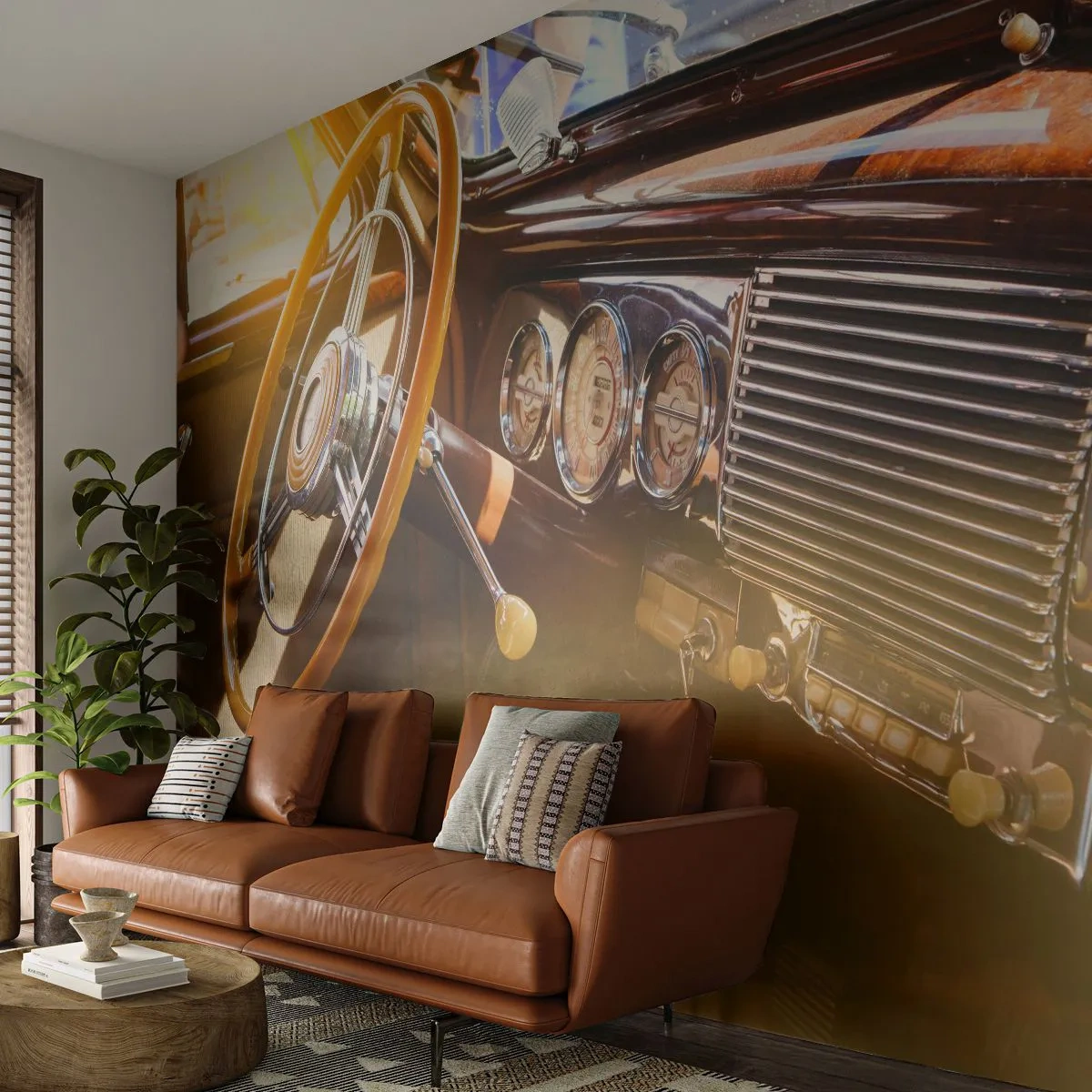 Photo Wallpaper Premium Sand - Breath of Luxury form the Past - Vintage car, Automotive, Dashboard - 300x210 cm