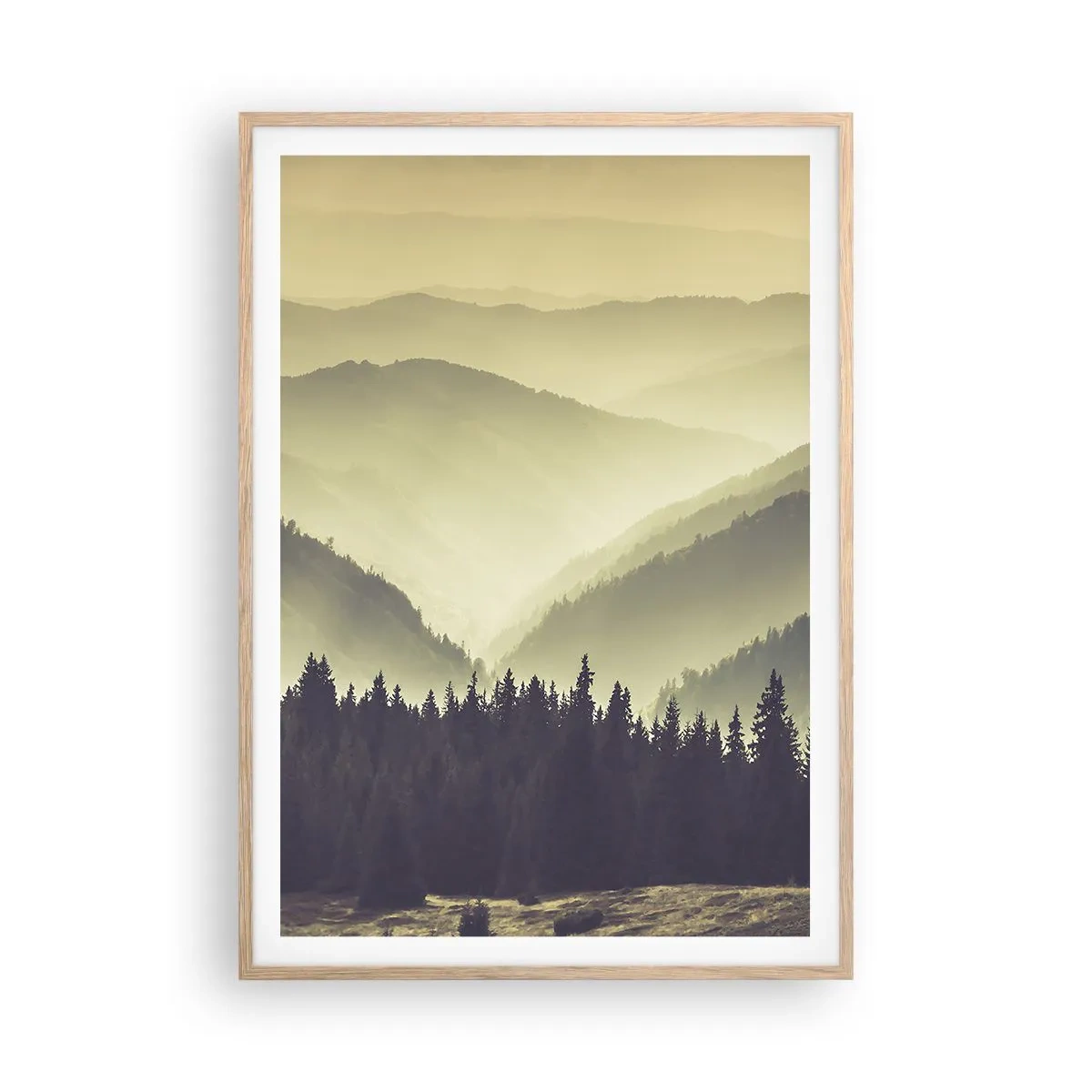 Poster in light oak frame - In a Faraway Land, Past the Mountains - 70x100 cm