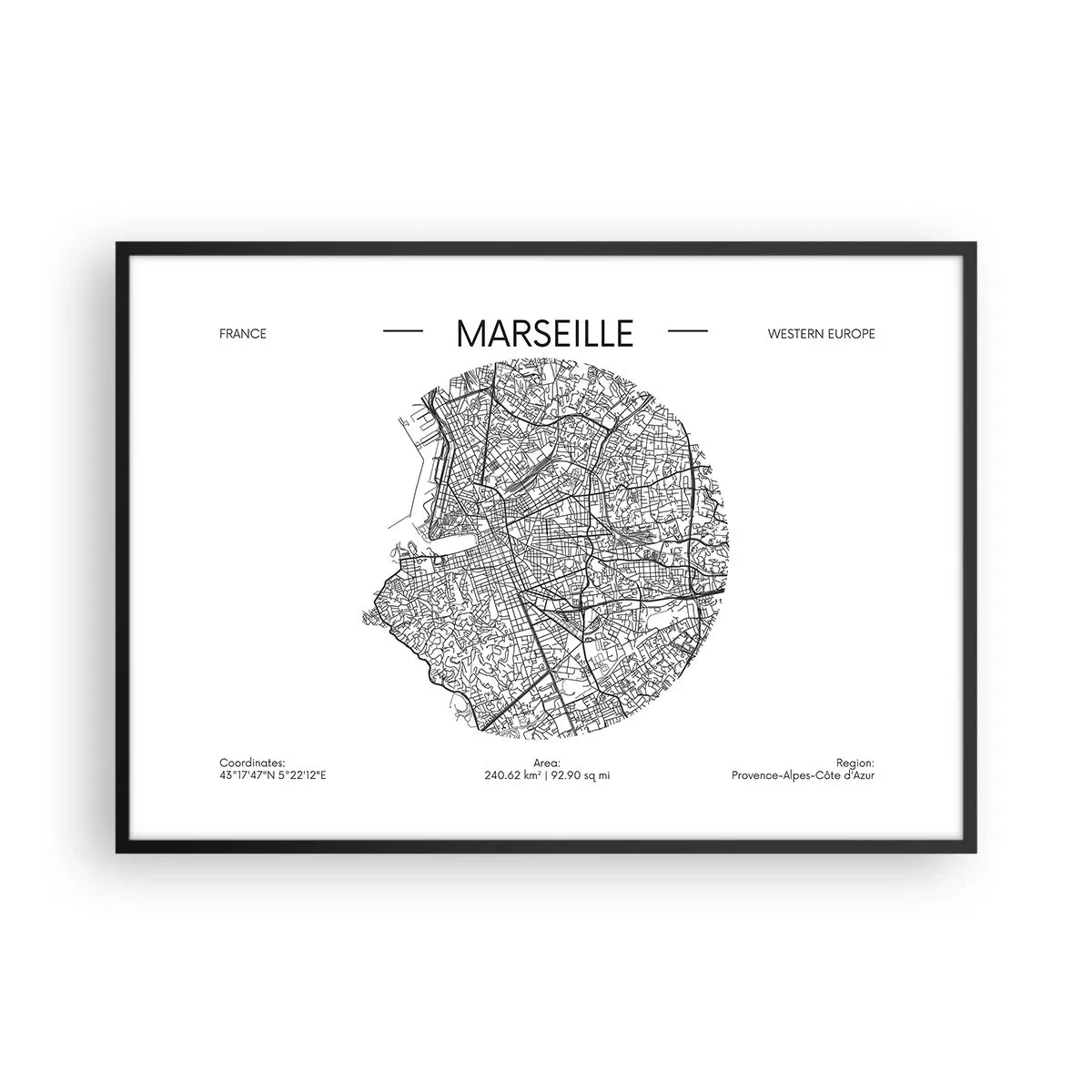 Poster in black frame - Anatomy of Marseille - 100x70 cm